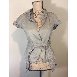 Zara linen Belted short sleeves jacket blouse L